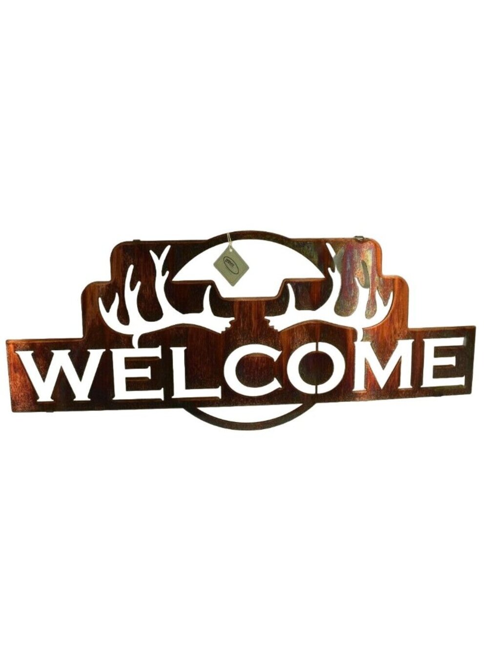 Lazart Welcome Antlers 28 inch Metal Decorative Hanging Wall Art Rustic, Lodge